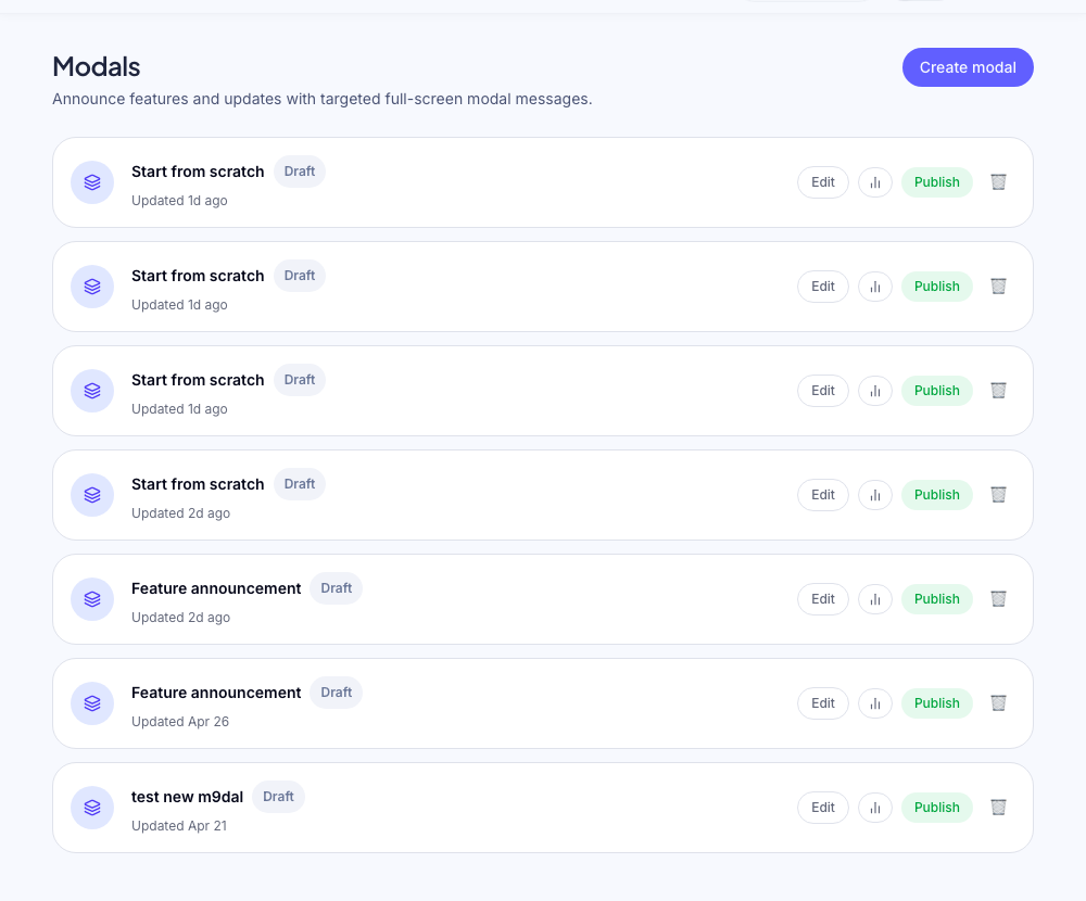 Multi-step modal showing three slides with navigation buttons